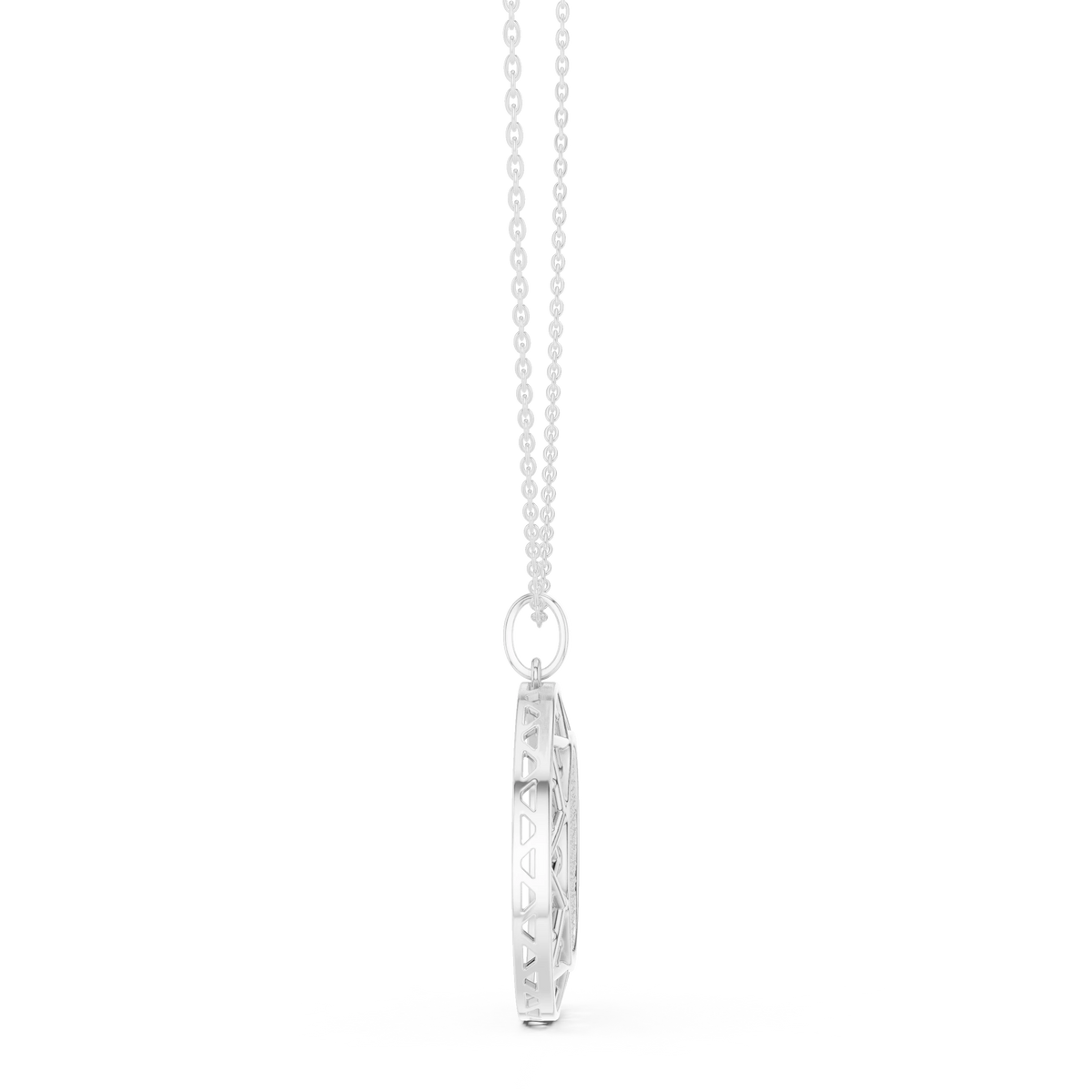 Pavé Disc Medallion Moissanite Pendant in white 925 sterling silver, view 3