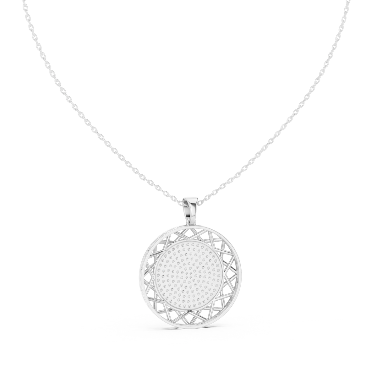 Pavé Disc Medallion Moissanite Pendant in white 925 sterling silver, view 4