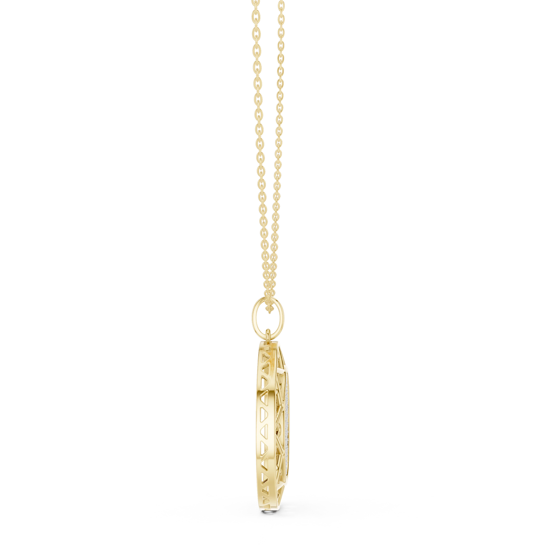 Pavé Disc Medallion Moissanite Pendant in yellow 925 sterling silver, view 3