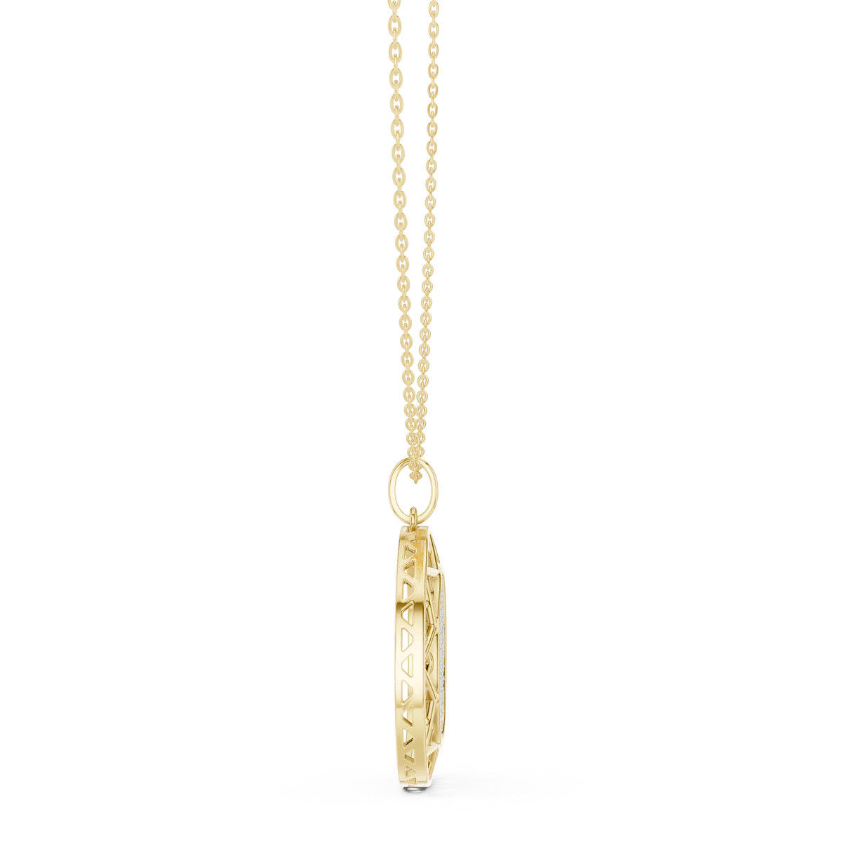 Pavé Disc Medallion Moissanite Pendant in yellow 925 sterling silver, view 3