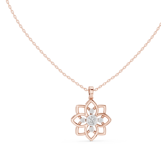 Openwork Flower Bezel Moissanite Pendant in rose 925 sterling silver, view 1