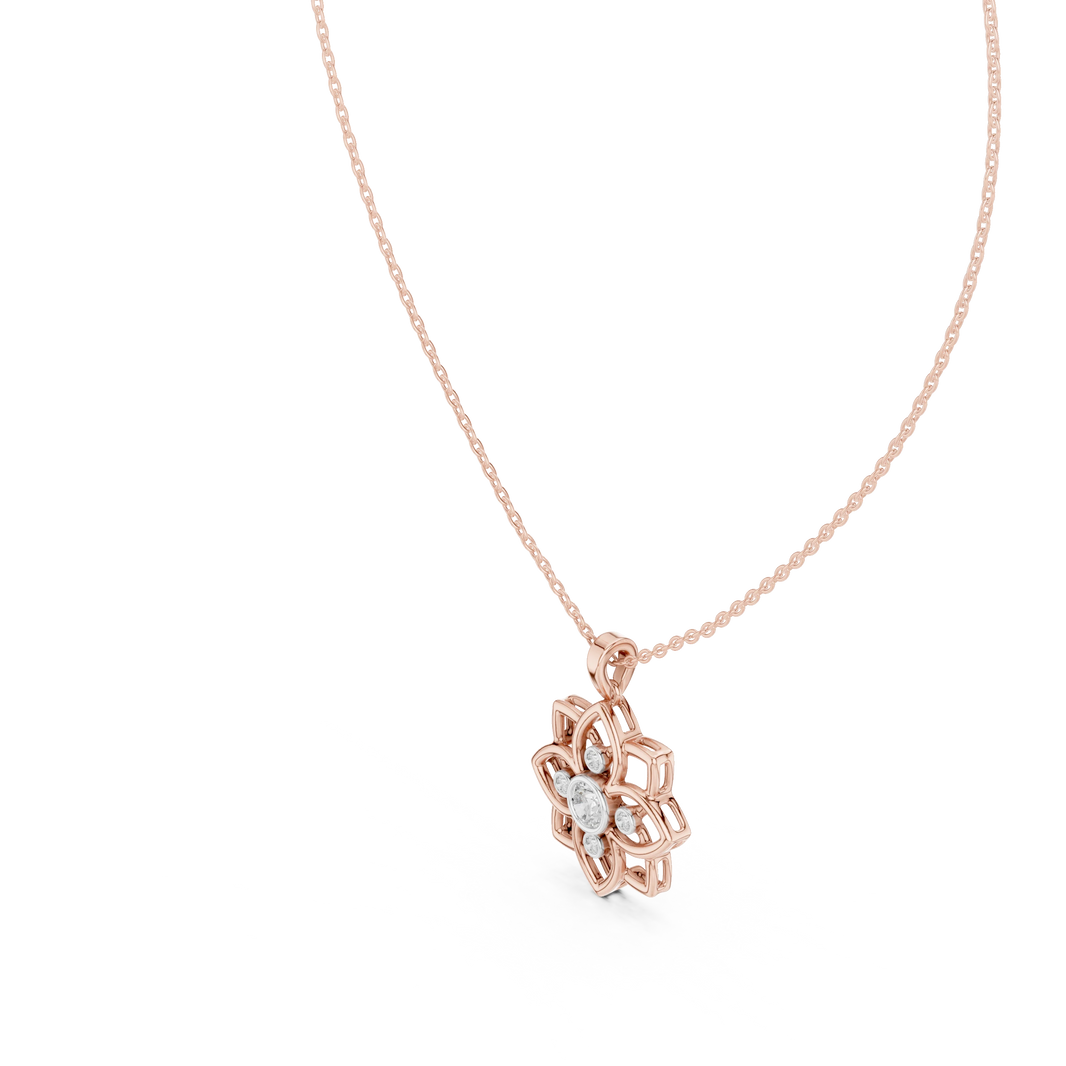 Openwork Flower Bezel Moissanite Pendant in rose 925 sterling silver, view 2