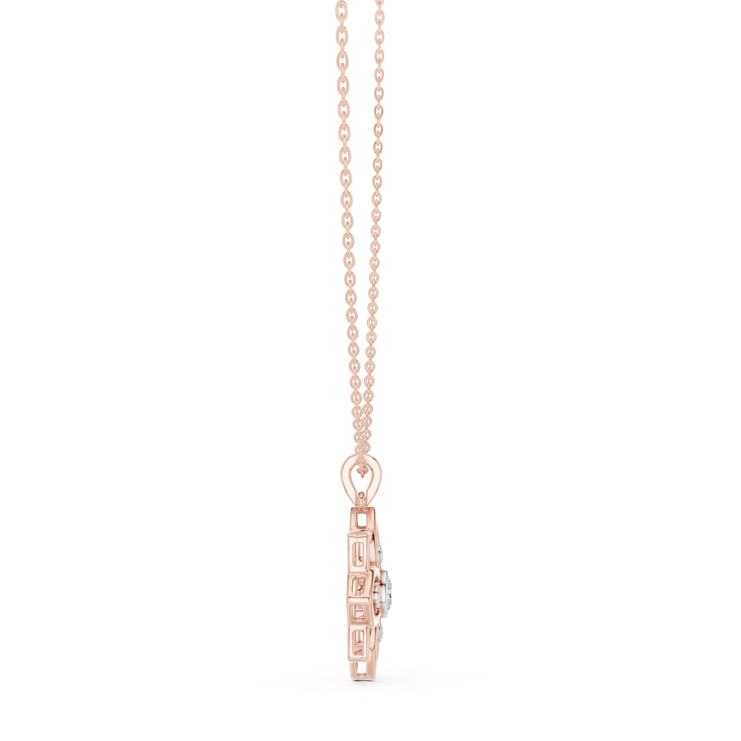 Openwork Flower Bezel Moissanite Pendant in rose 925 sterling silver, view 3