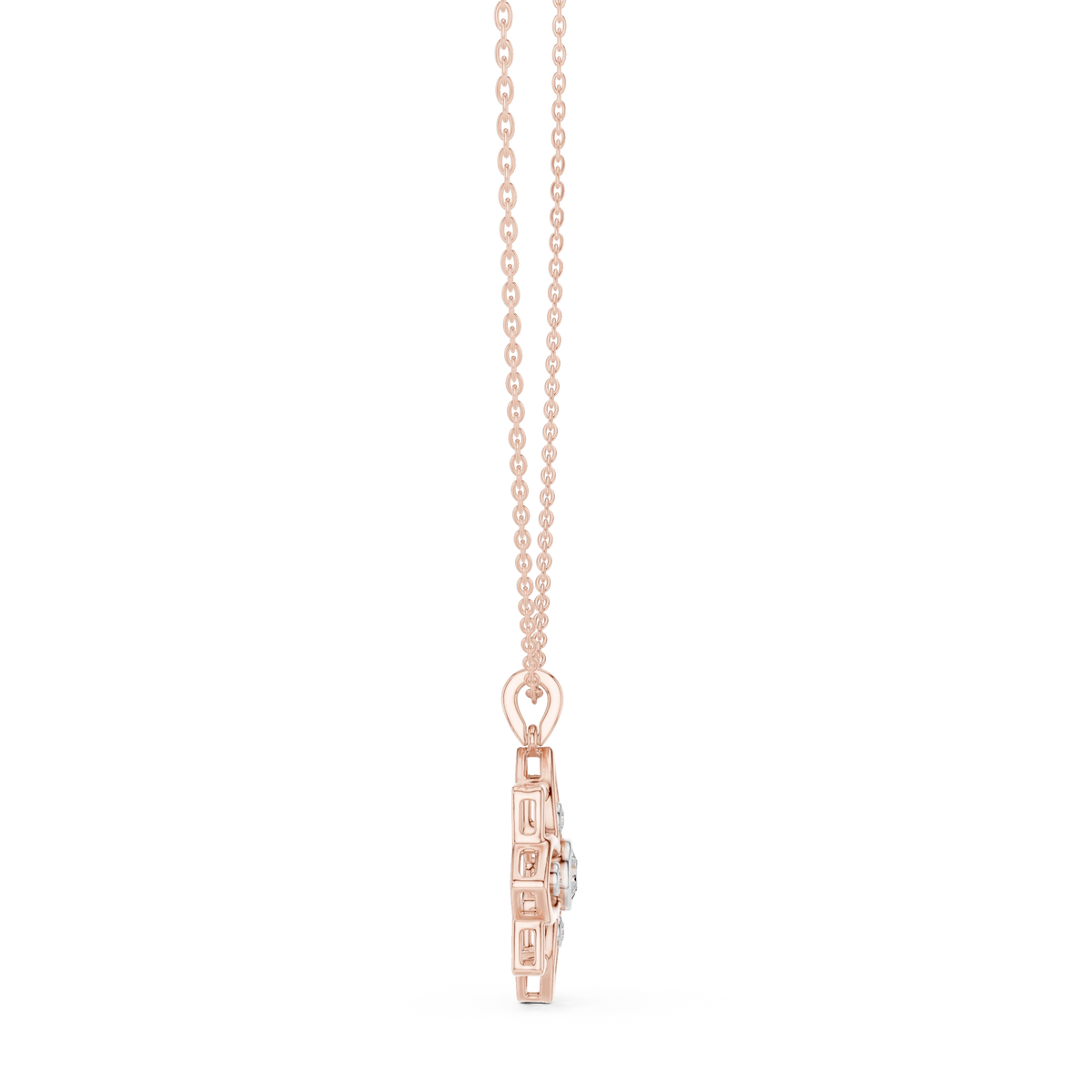 Openwork Flower Bezel Moissanite Pendant in rose 925 sterling silver, view 3