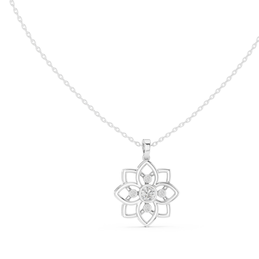 Openwork Flower Bezel Moissanite Pendant in white 925 sterling silver, view 1