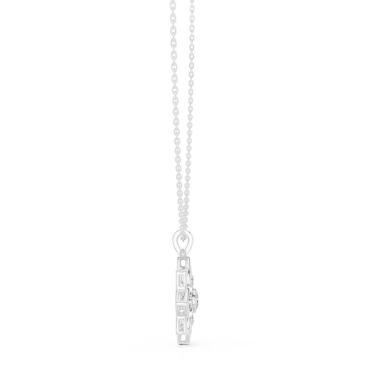 Openwork Flower Bezel Moissanite Pendant in white 925 sterling silver, view 3
