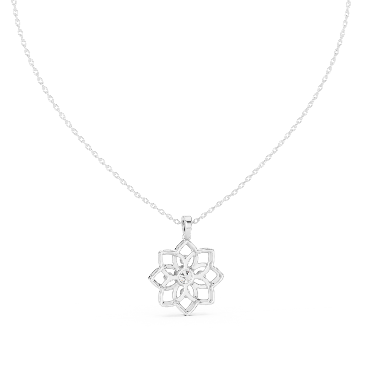 Openwork Flower Bezel Moissanite Pendant in white 925 sterling silver, view 4