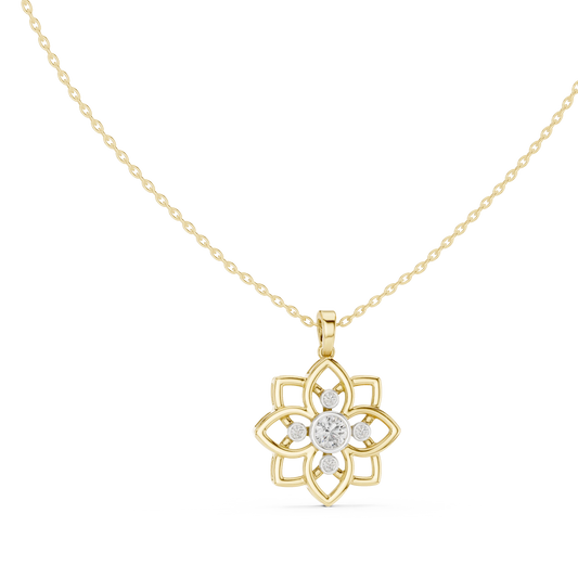 Openwork Flower Bezel Moissanite Pendant in yellow 925 sterling silver, view 1