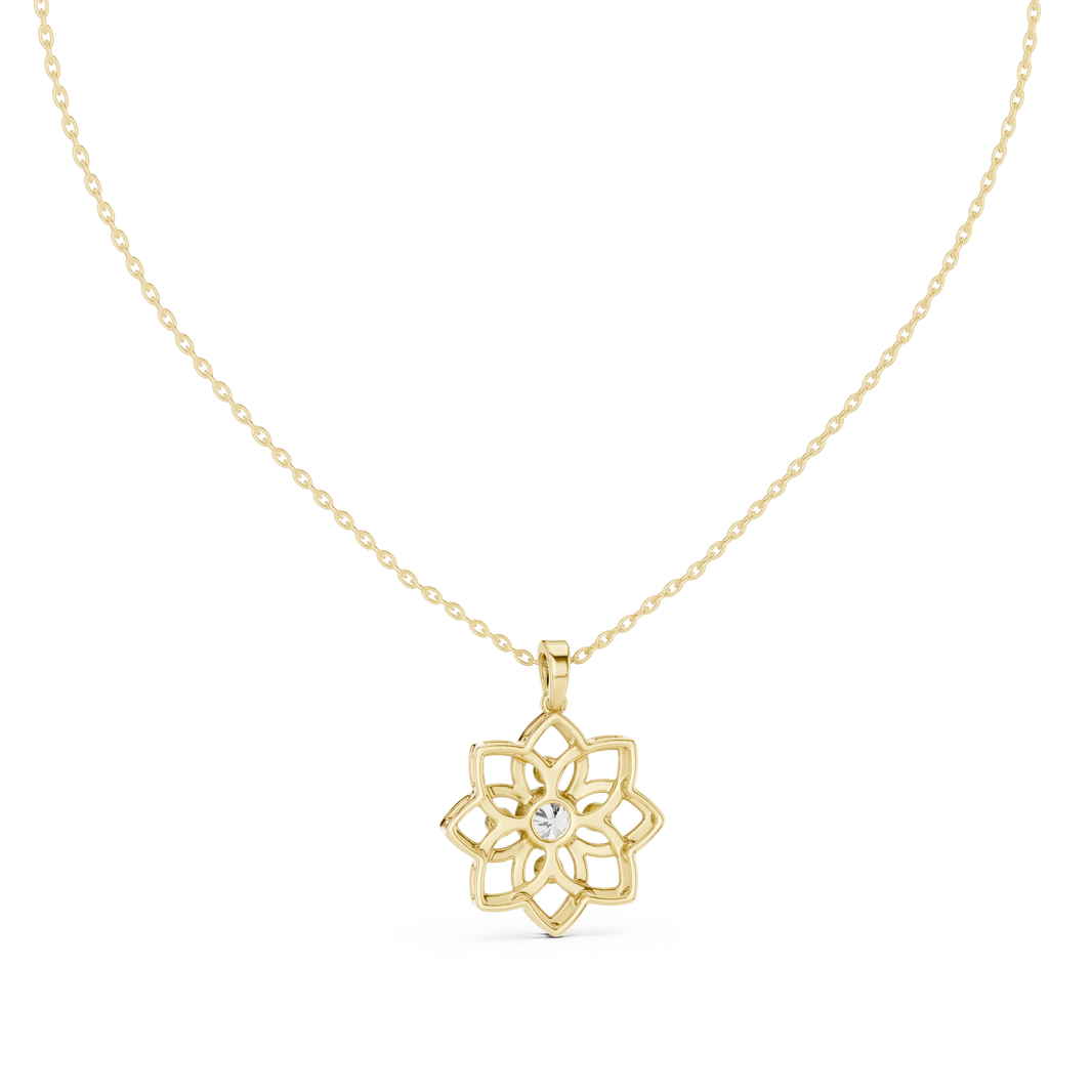 Openwork Flower Bezel Moissanite Pendant in yellow 925 sterling silver, view 4