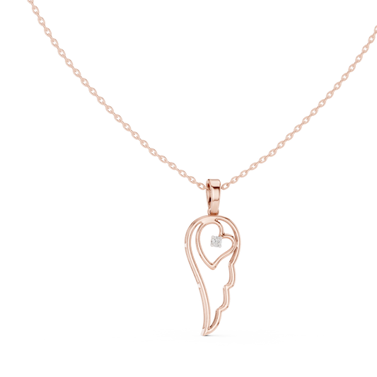 Angel Wing Heart Moissanite Pendant in rose 925 sterling silver, view 1