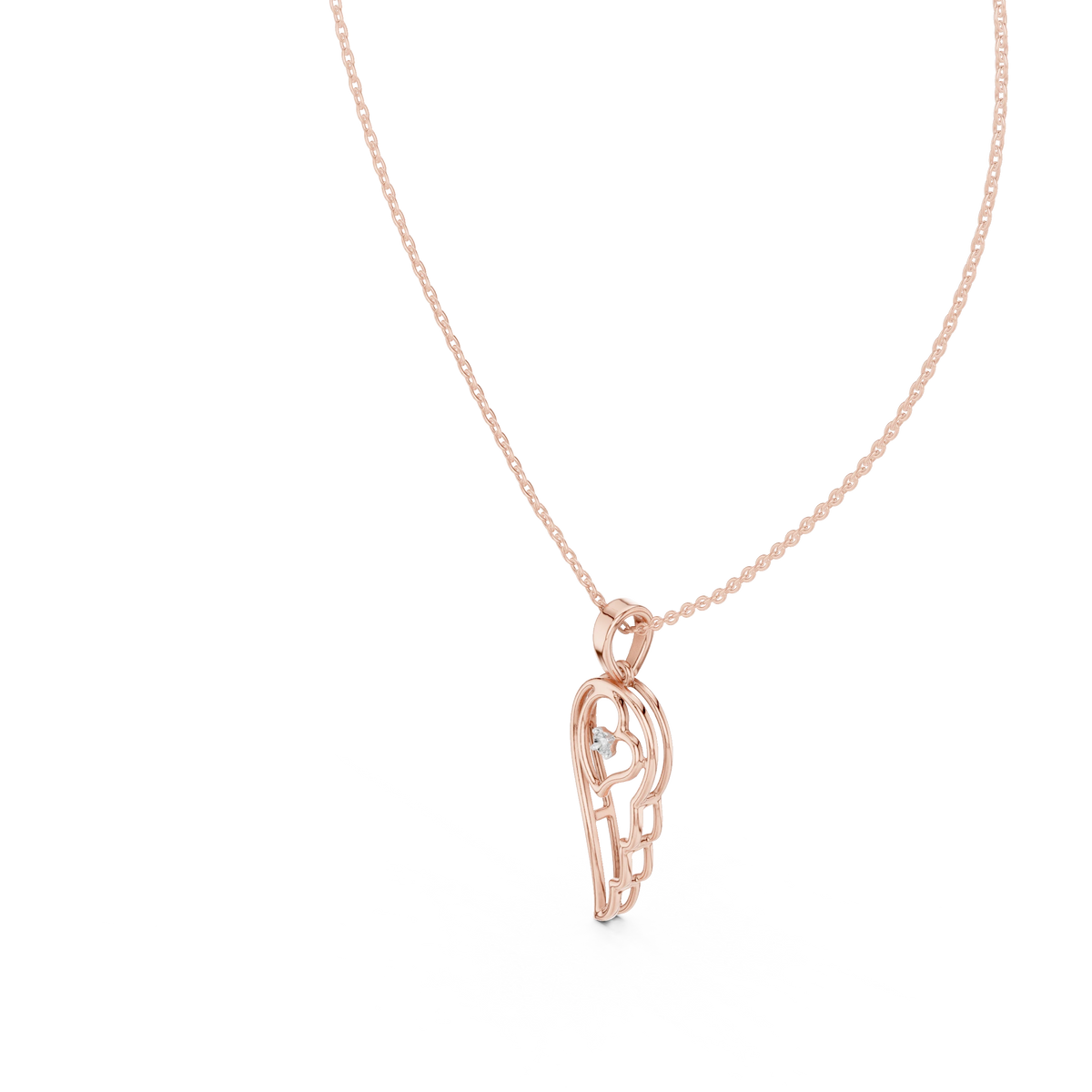 Angel Wing Heart Moissanite Pendant in rose 925 sterling silver, view 2