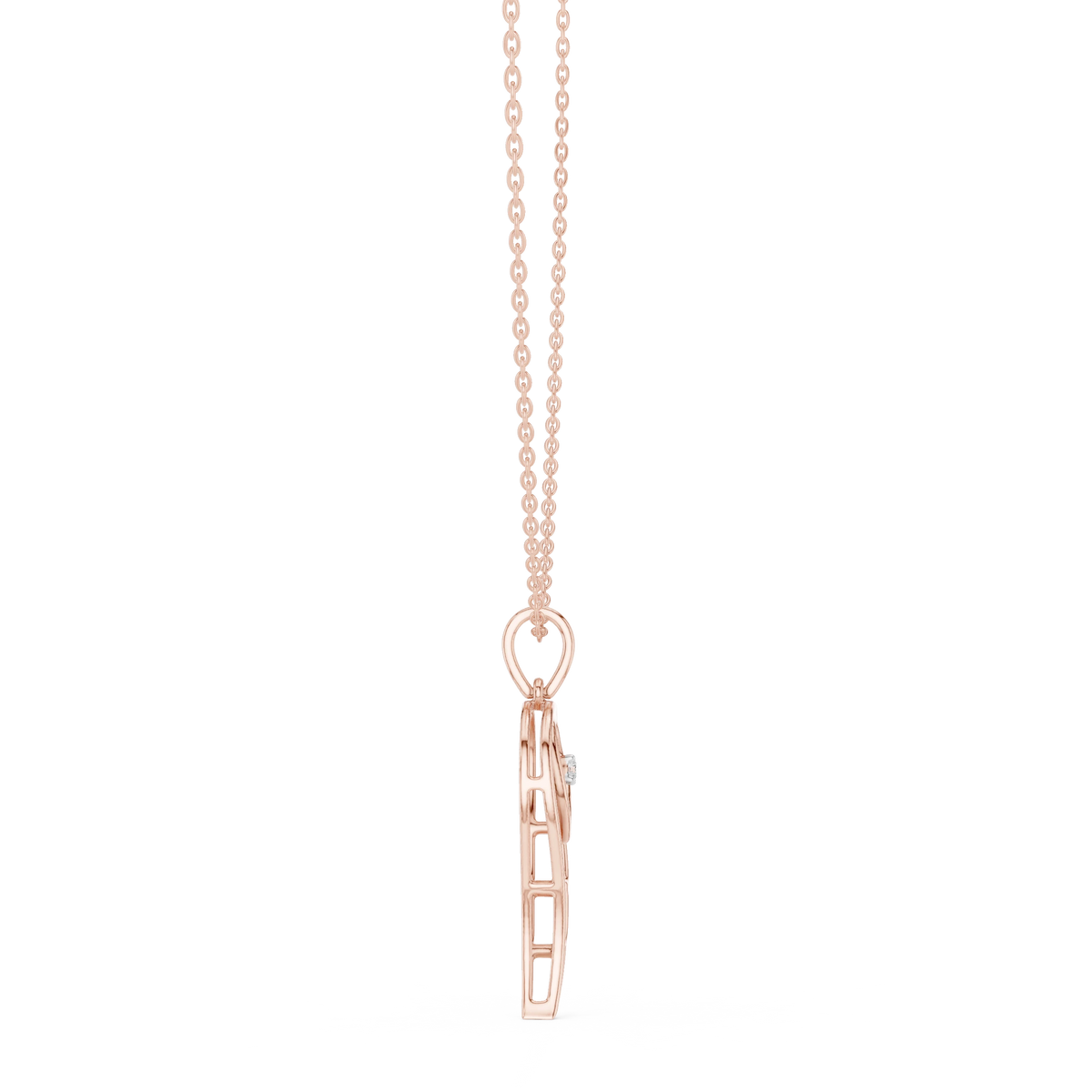 Angel Wing Heart Moissanite Pendant in rose 925 sterling silver, view 3