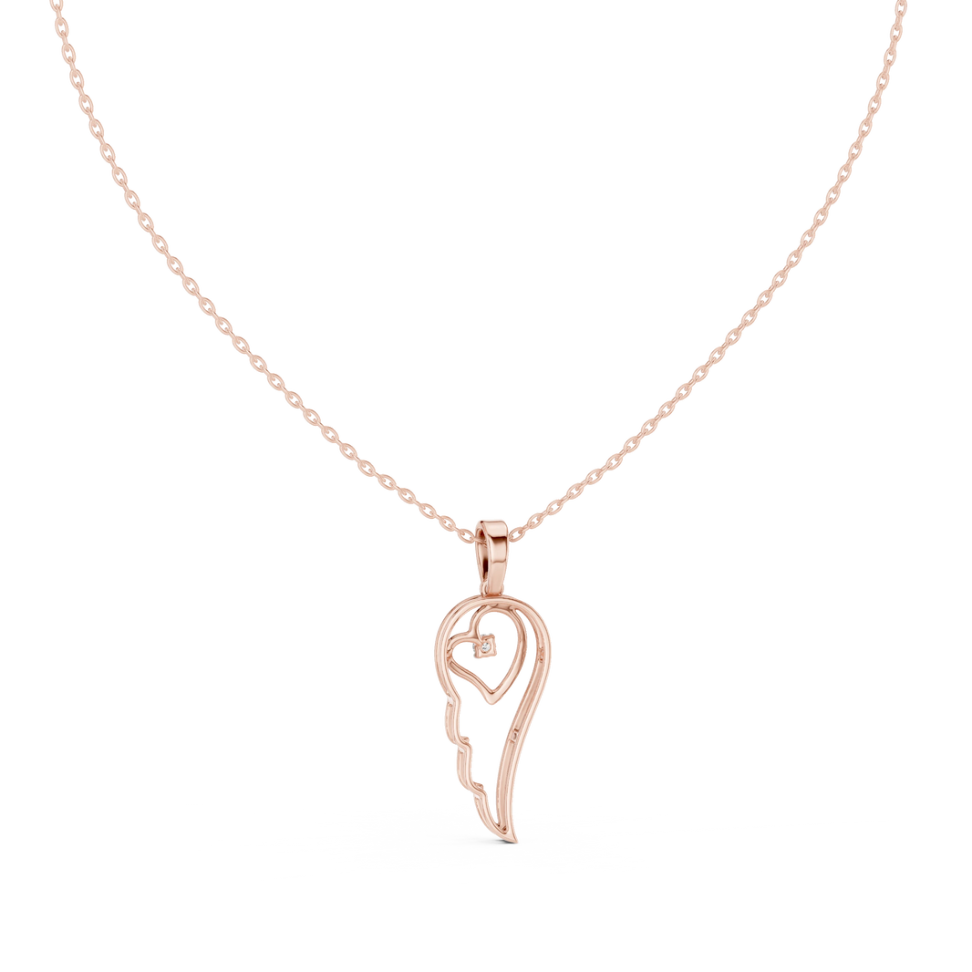 Angel Wing Heart Moissanite Pendant in rose 925 sterling silver, view 4