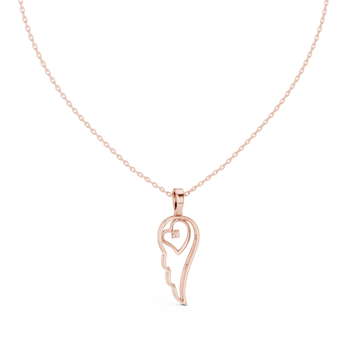 Angel Wing Heart Moissanite Pendant in rose 925 sterling silver, view 4