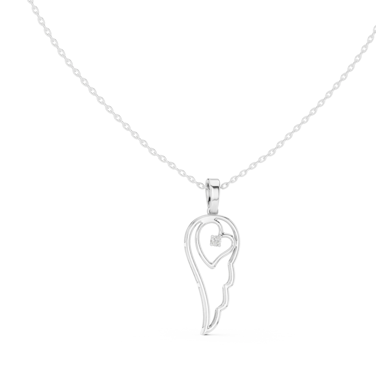 Angel Wing Heart Moissanite Pendant in white 925 sterling silver, view 1