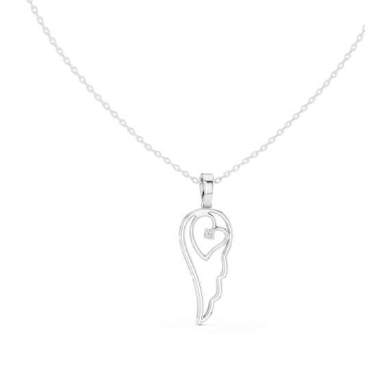 Angel Wing Heart Moissanite Pendant in white 925 sterling silver, view 1