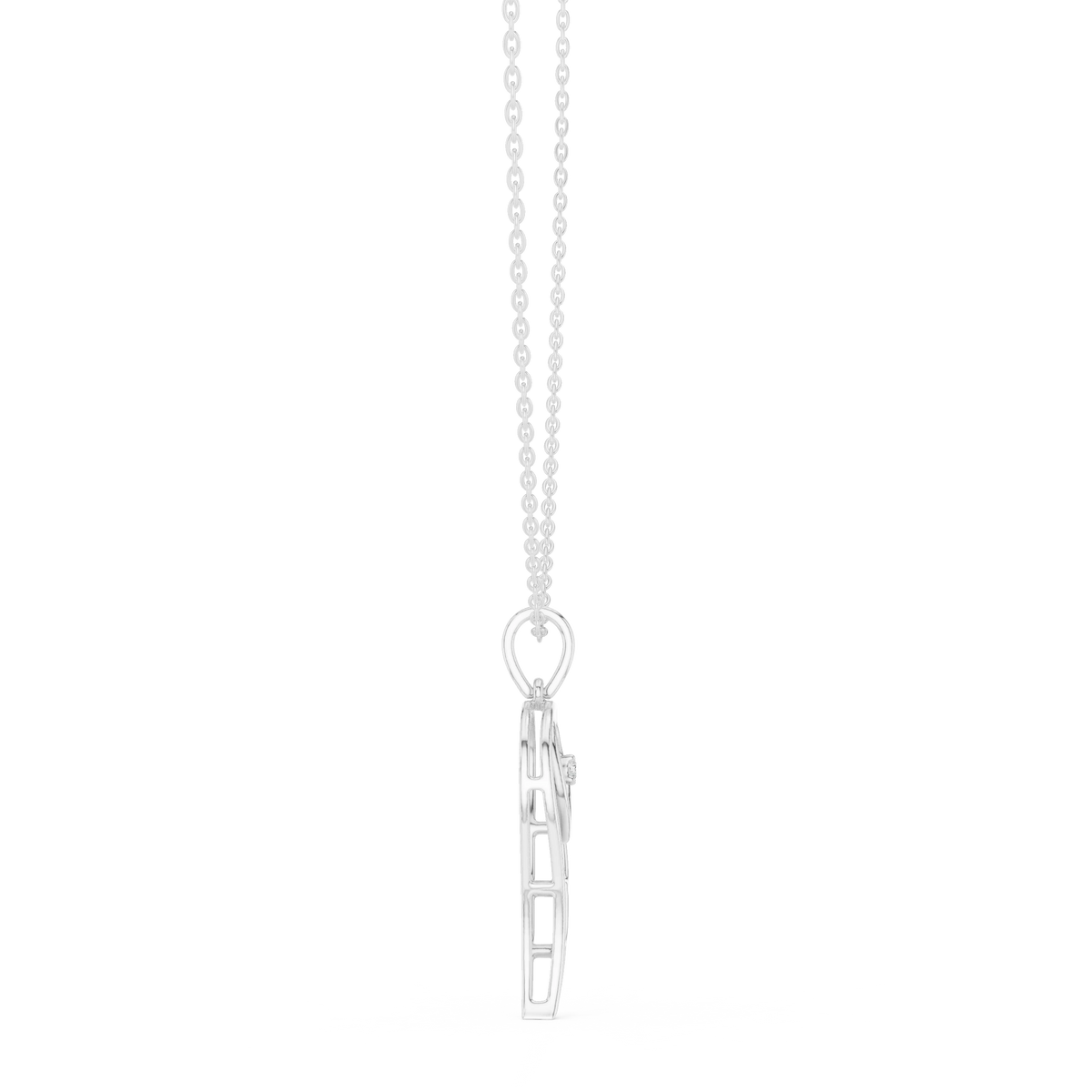 Angel Wing Heart Moissanite Pendant in white 925 sterling silver, view 3