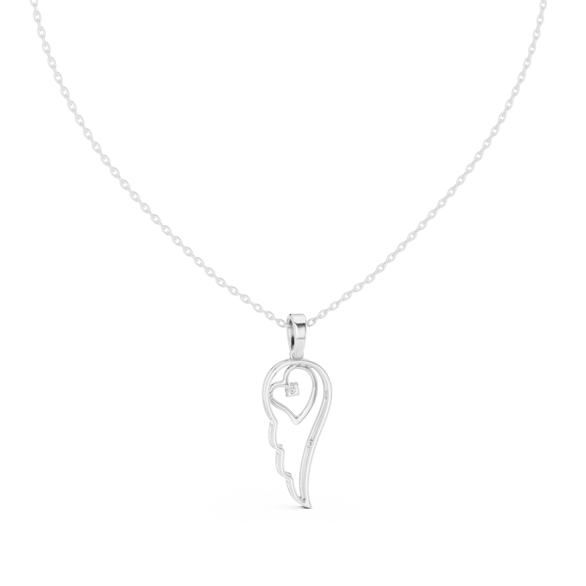 Angel Wing Heart Moissanite Pendant in white 925 sterling silver, view 4
