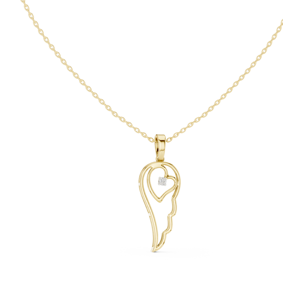 Angel Wing Heart Moissanite Pendant in yellow 925 sterling silver, view 1