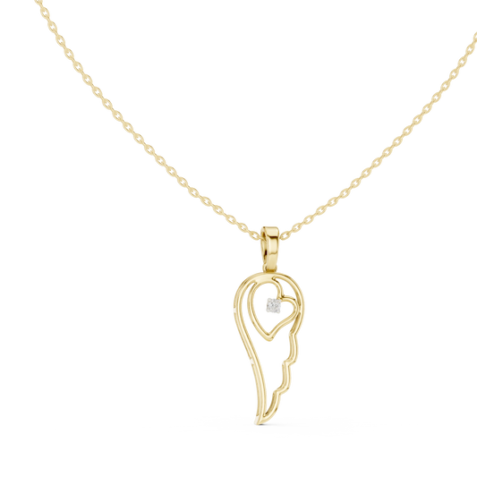 Angel Wing Heart Moissanite Pendant in yellow 925 sterling silver, view 1