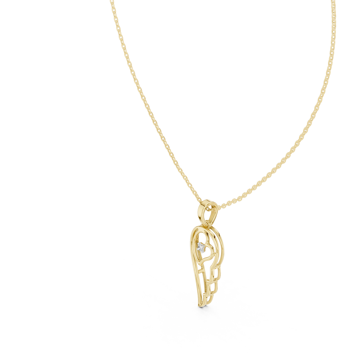 Angel Wing Heart Moissanite Pendant in yellow 925 sterling silver, view 2