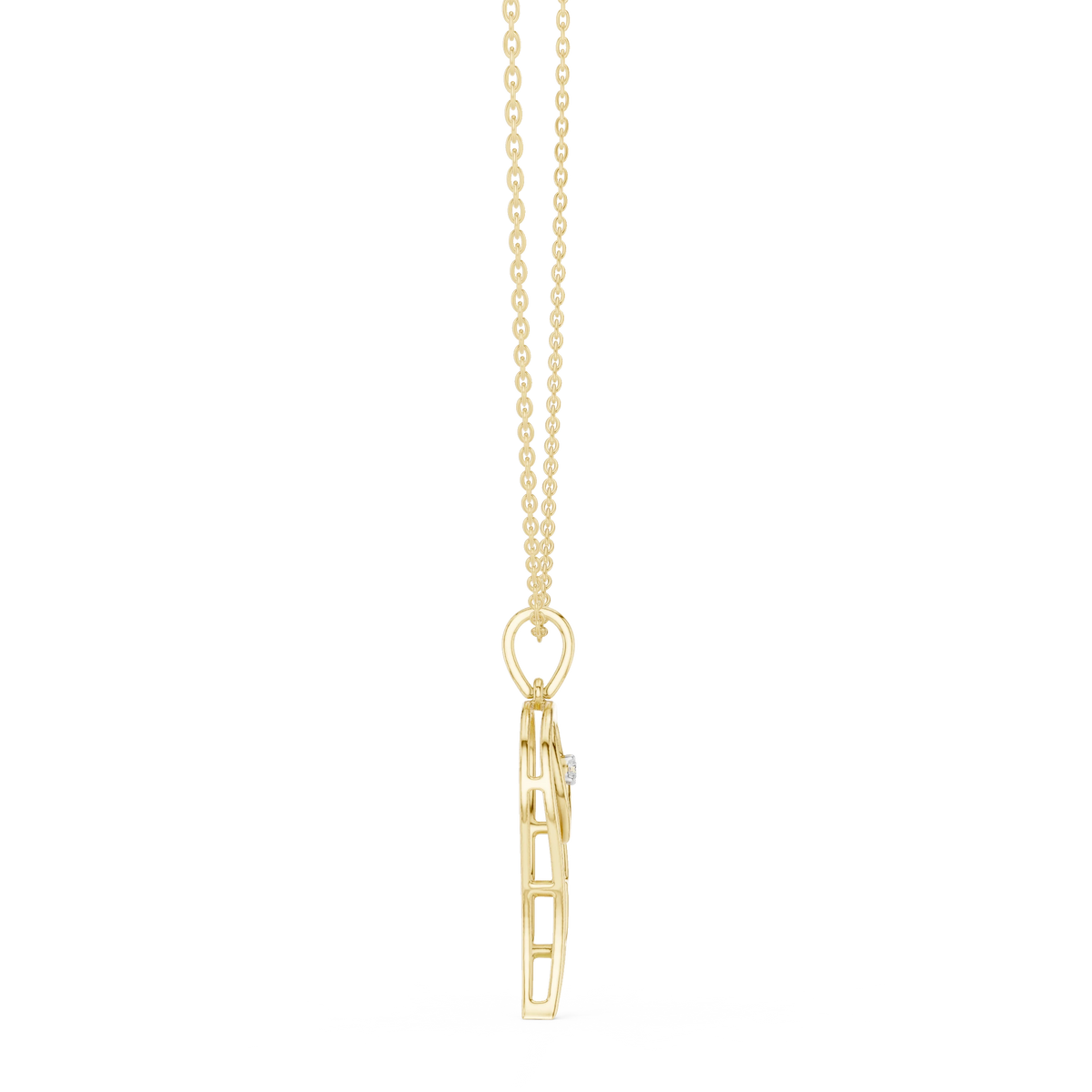 Angel Wing Heart Moissanite Pendant in yellow 925 sterling silver, view 3
