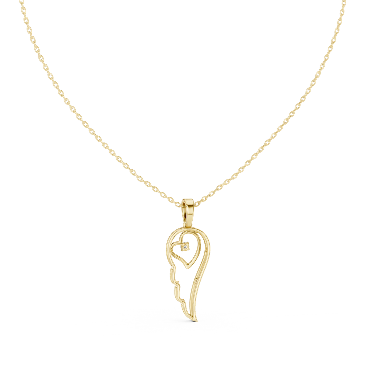 Angel Wing Heart Moissanite Pendant in yellow 925 sterling silver, view 4