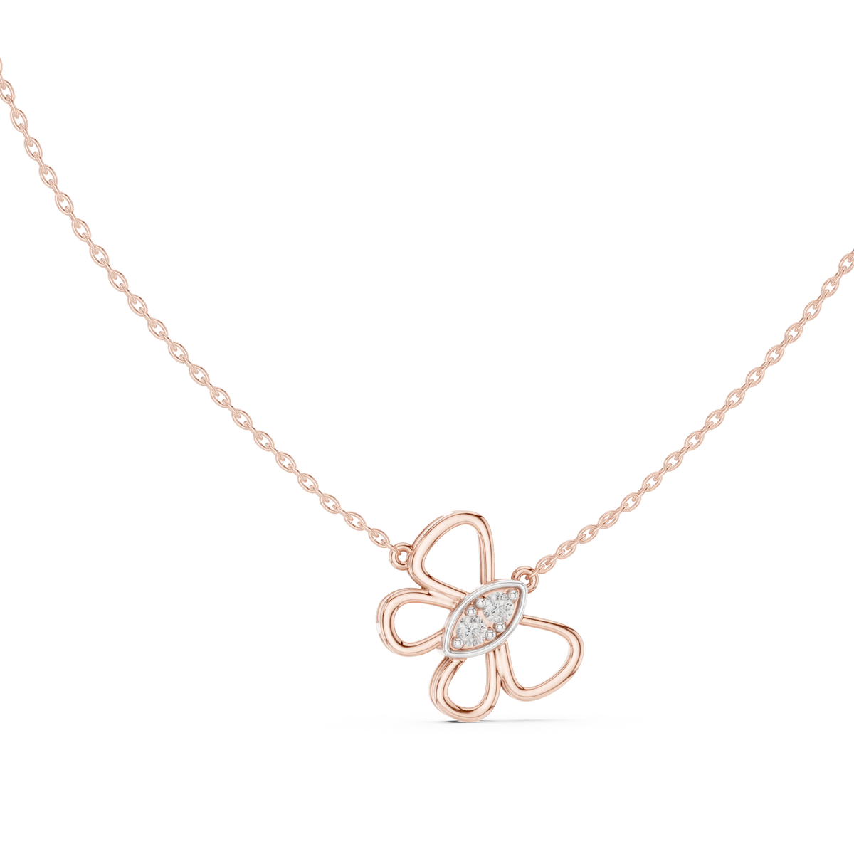 Open Butterfly Moissanite Pendant in rose 925 sterling silver, view 1
