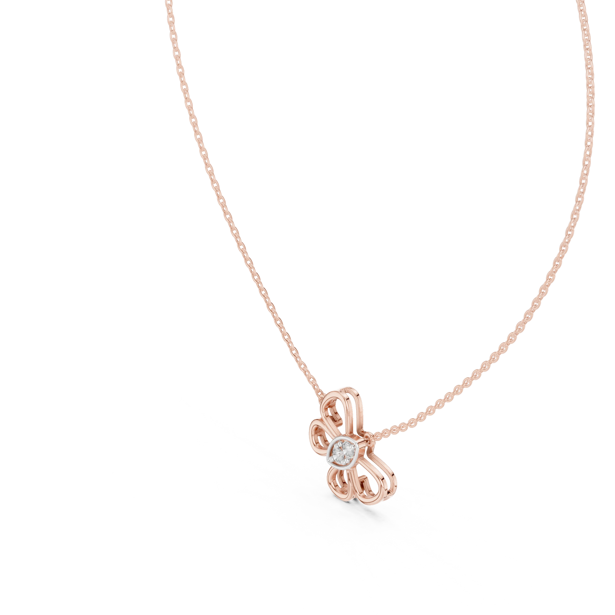Open Butterfly Moissanite Pendant in rose 925 sterling silver, view 2