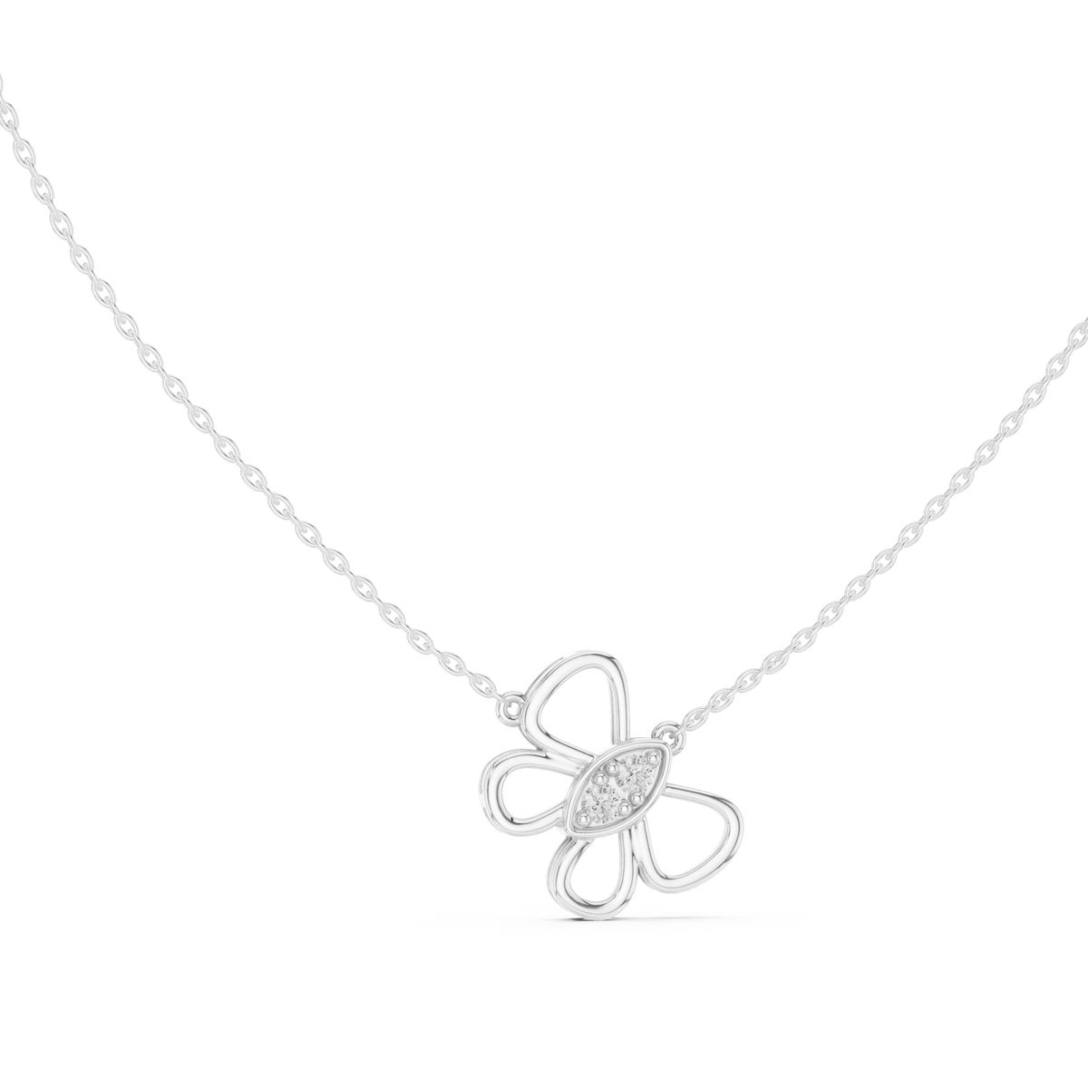 Open Butterfly Moissanite Pendant in white 925 sterling silver, view 1
