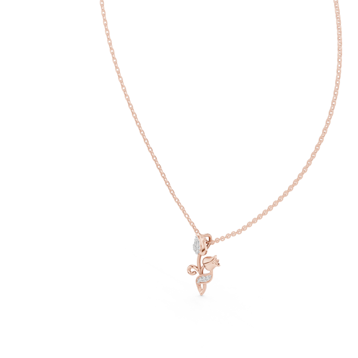 Pavé Tulip Moissanite Pendant in rose 925 sterling silver, view 2