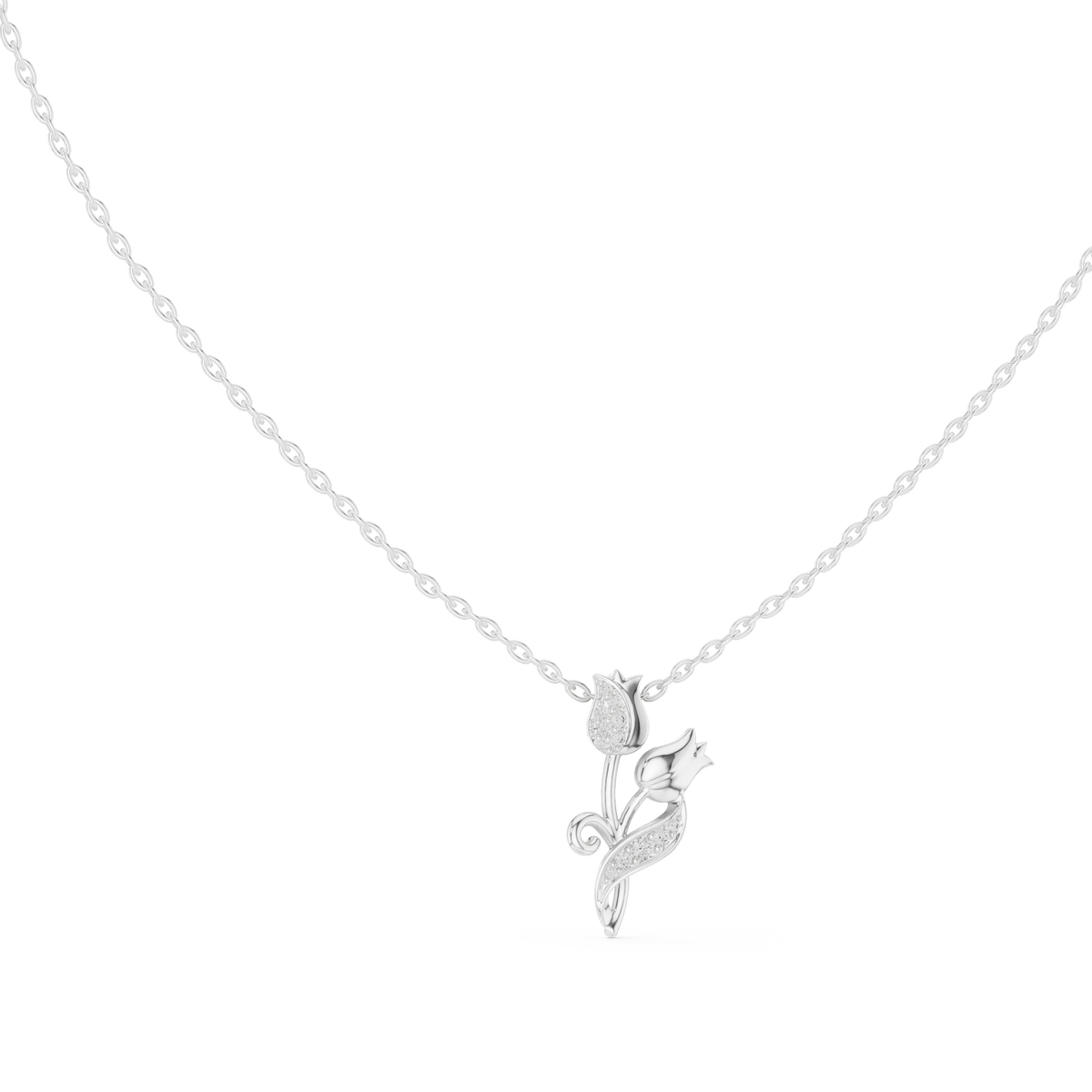 Pavé Tulip Moissanite Pendant in white 925 sterling silver, view 1
