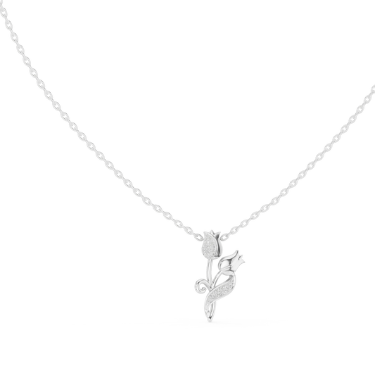 Pavé Tulip Moissanite Pendant in white 925 sterling silver, view 1