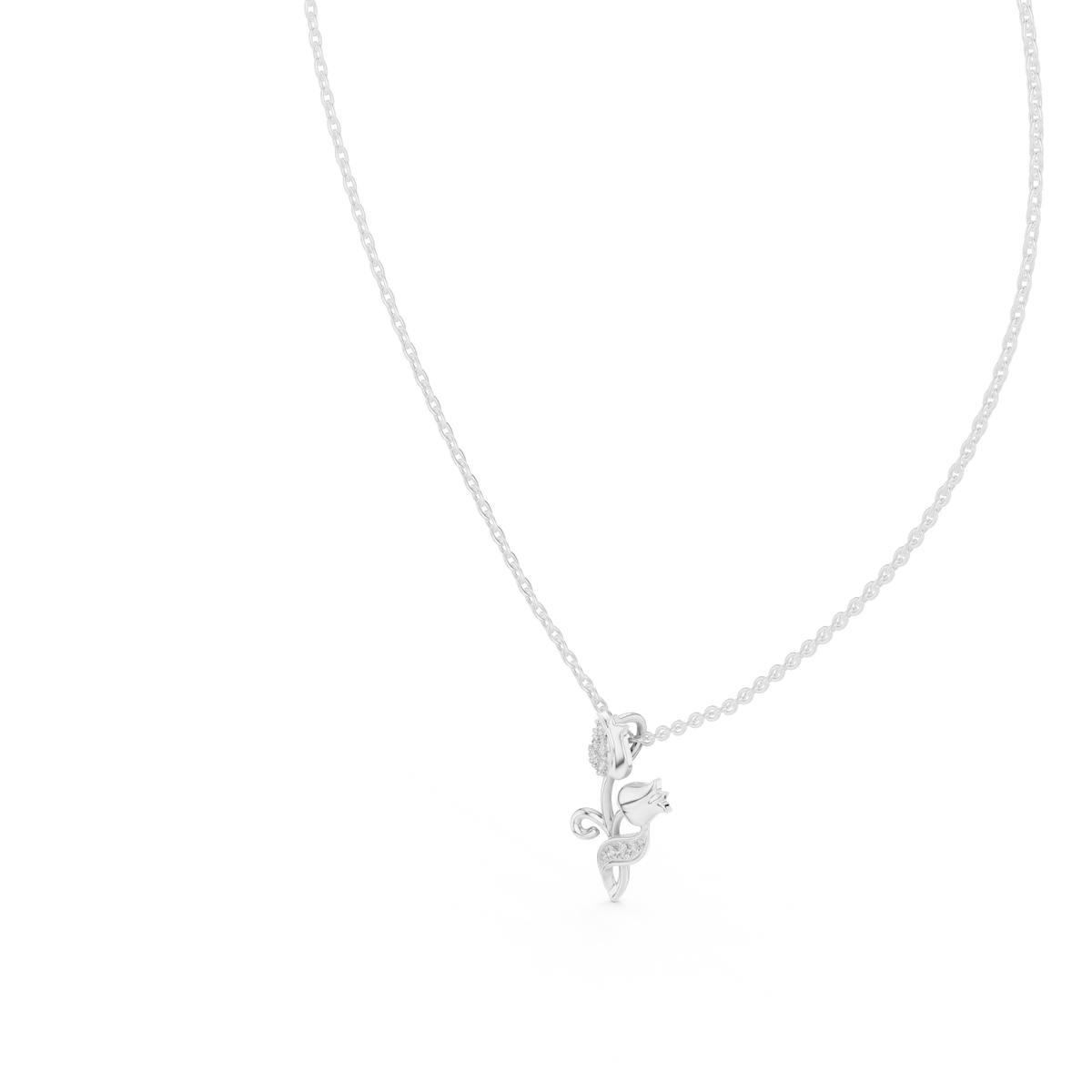 Pavé Tulip Moissanite Pendant in white 925 sterling silver, view 2