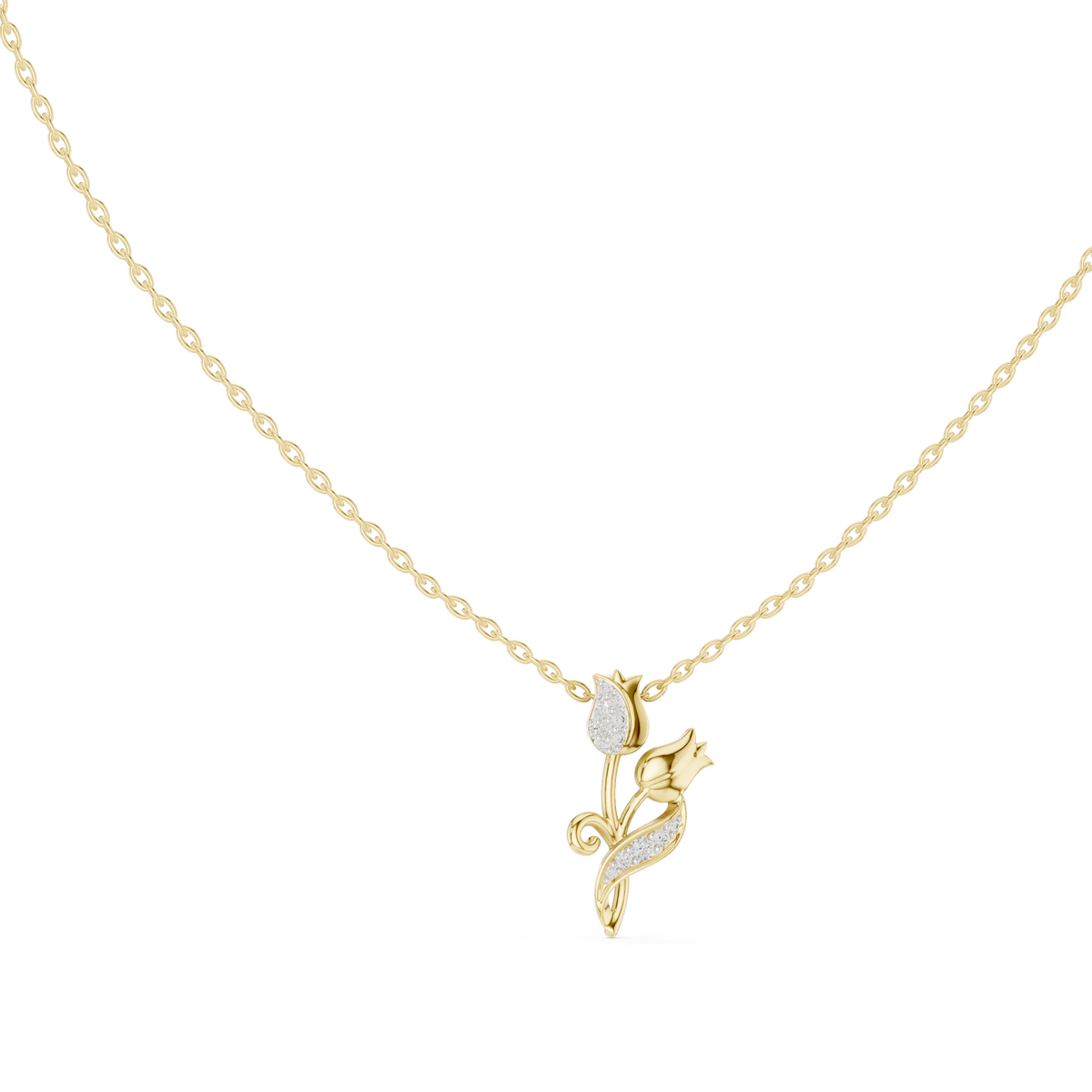 Pavé Tulip Moissanite Pendant in yellow 925 sterling silver, view 1