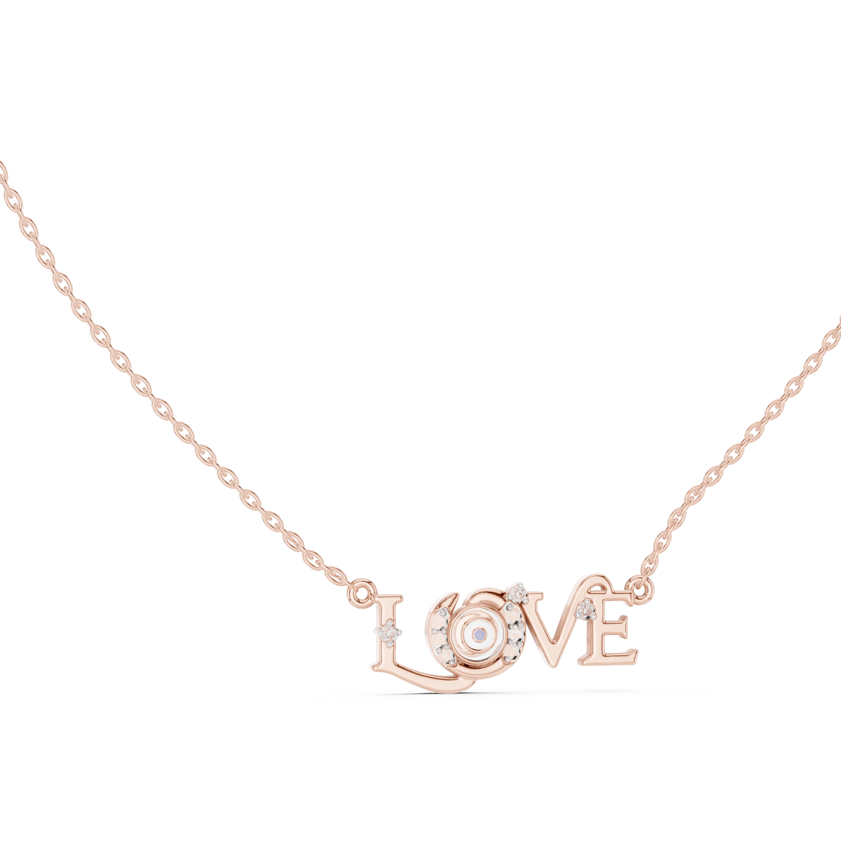 LOVE Evil Eye Moissanite Pendant in rose 925 sterling silver, view 1