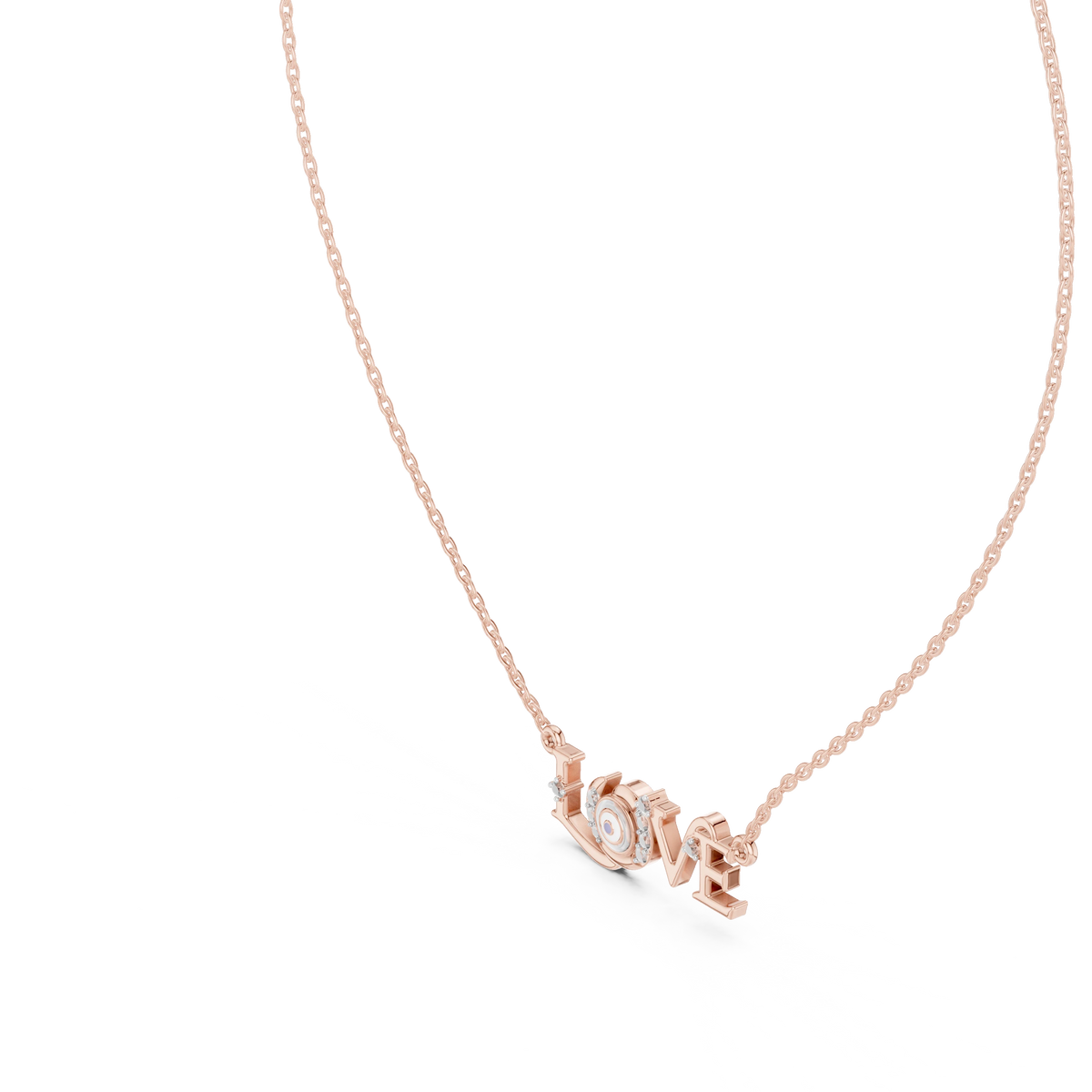LOVE Evil Eye Moissanite Pendant in rose 925 sterling silver, view 2