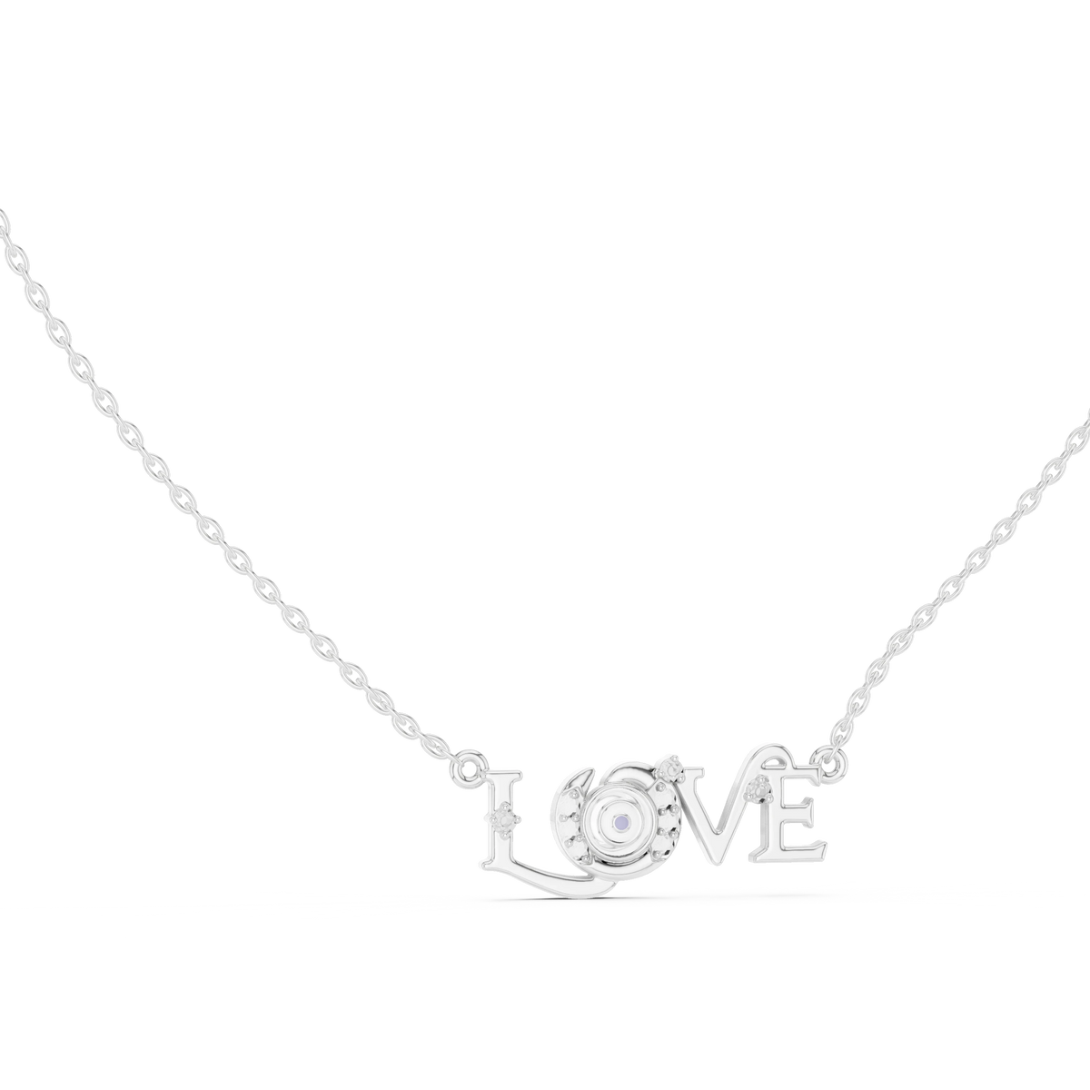 LOVE Evil Eye Moissanite Pendant in white 925 sterling silver, view 1