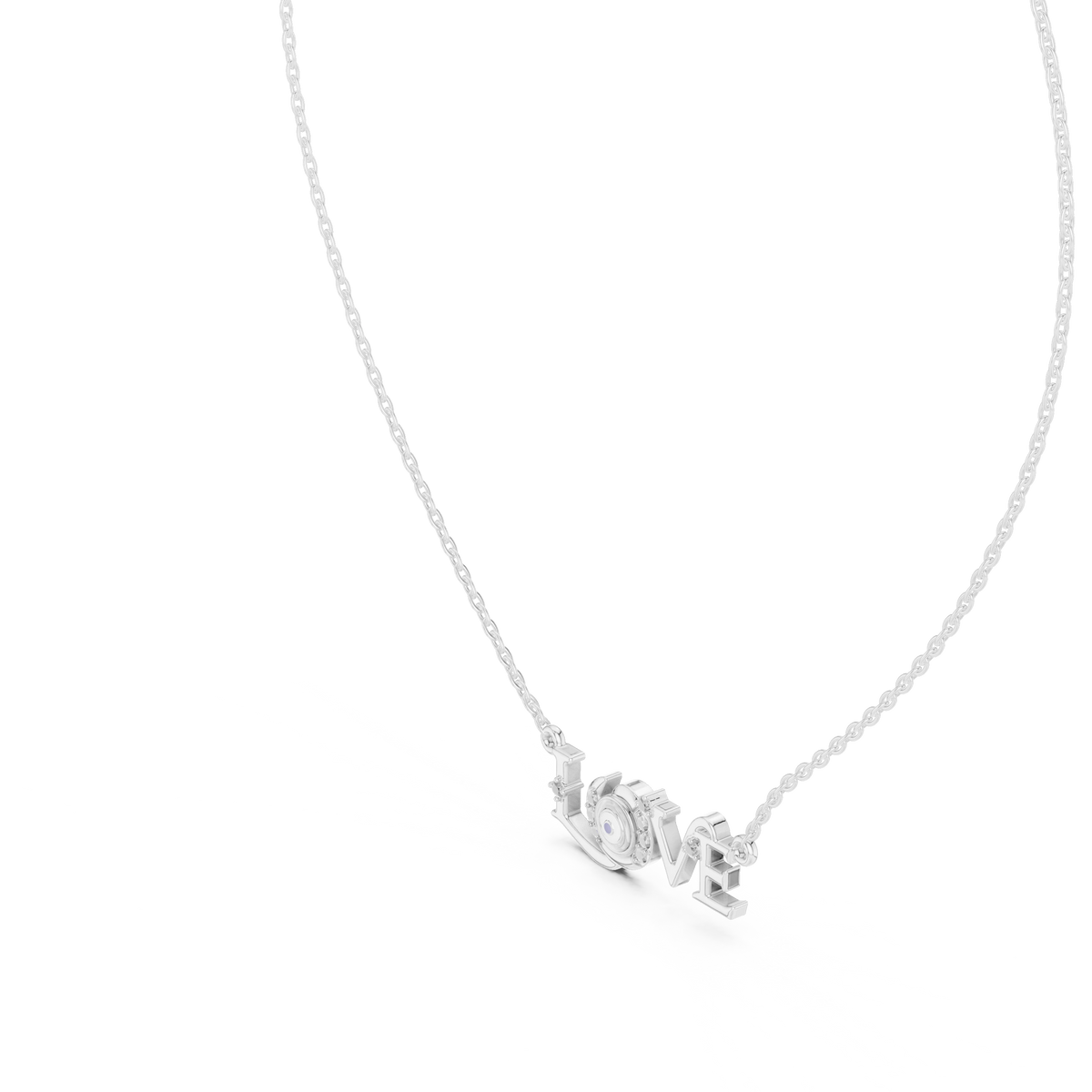 LOVE Evil Eye Moissanite Pendant in white 925 sterling silver, view 2