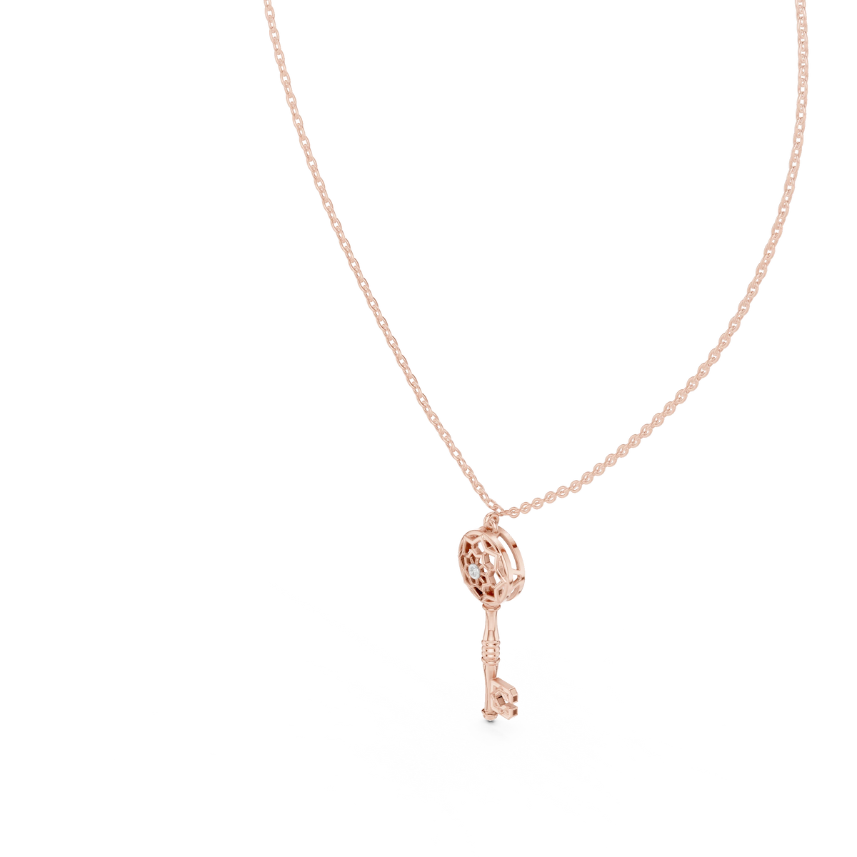 Openwork Key Moissanite Pendant in rose 925 sterling silver, view 2