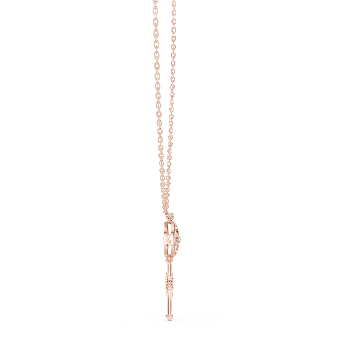 Openwork Key Moissanite Pendant in rose 925 sterling silver, view 3