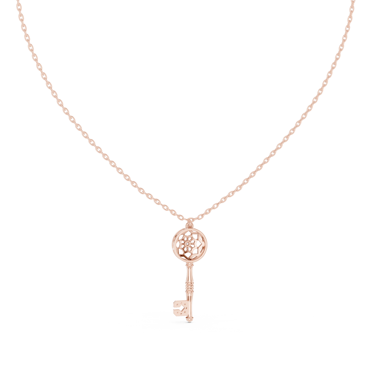Openwork Key Moissanite Pendant in rose 925 sterling silver, view 4