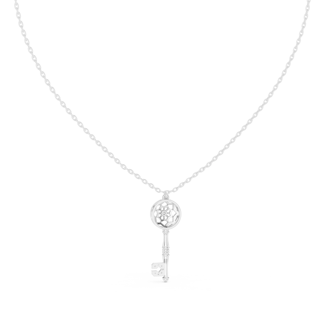 Openwork Key Moissanite Pendant in white 925 sterling silver, view 4