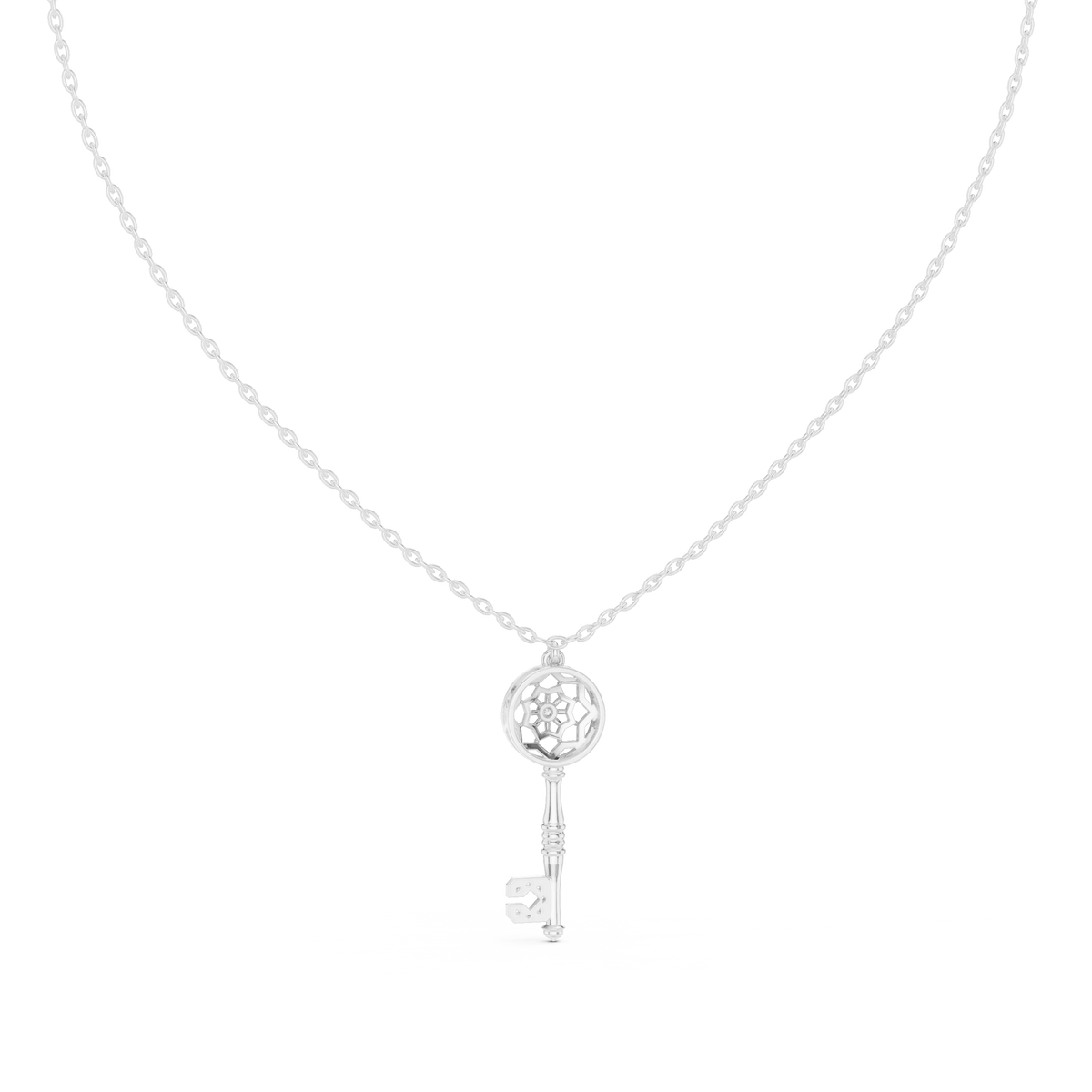 Openwork Key Moissanite Pendant in white 925 sterling silver, view 4
