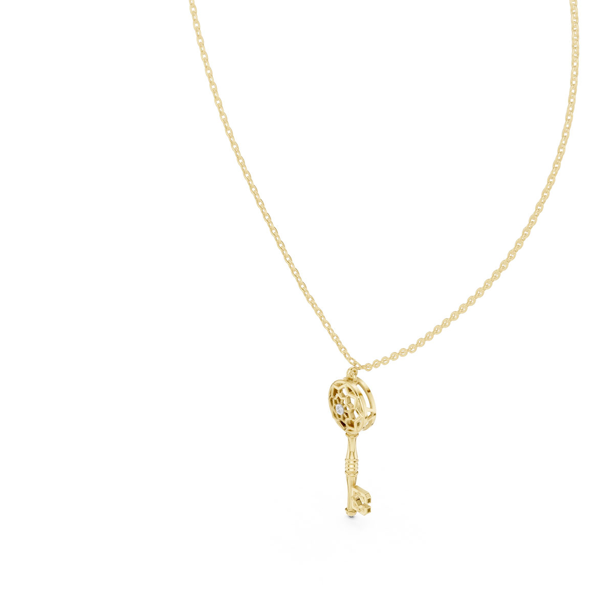 Openwork Key Moissanite Pendant in yellow 925 sterling silver, view 2