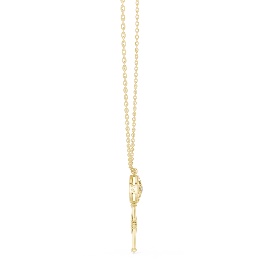 Openwork Key Moissanite Pendant in yellow 925 sterling silver, view 3