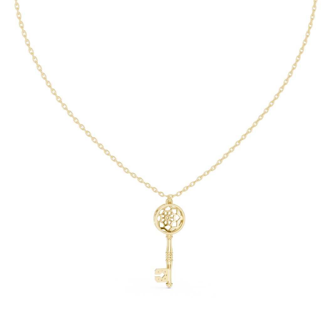 Openwork Key Moissanite Pendant in yellow 925 sterling silver, view 4
