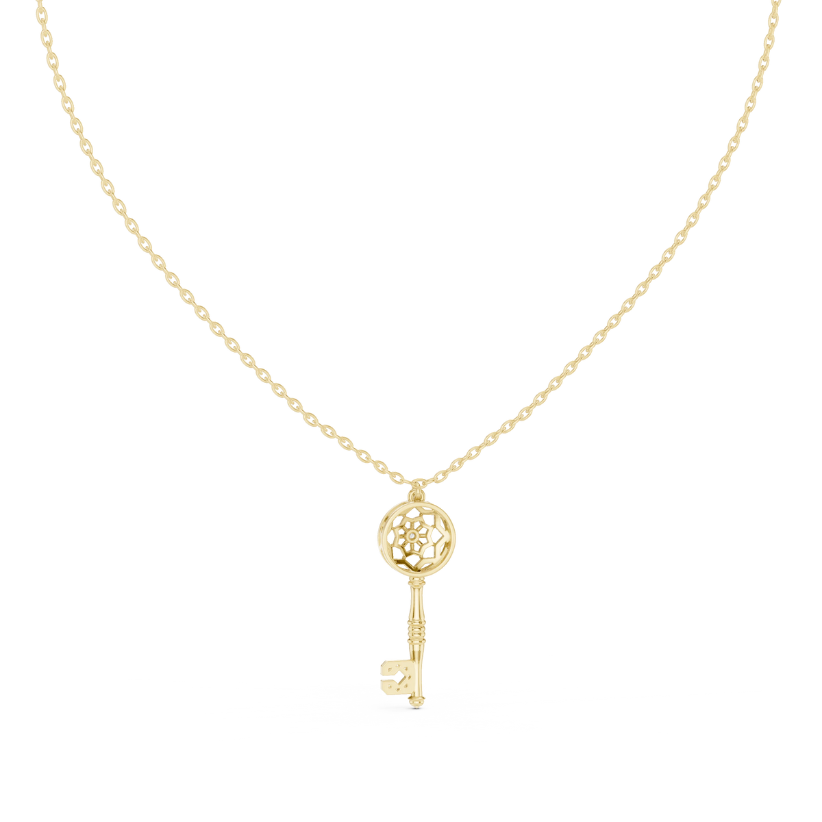 Openwork Key Moissanite Pendant in yellow 925 sterling silver, view 4