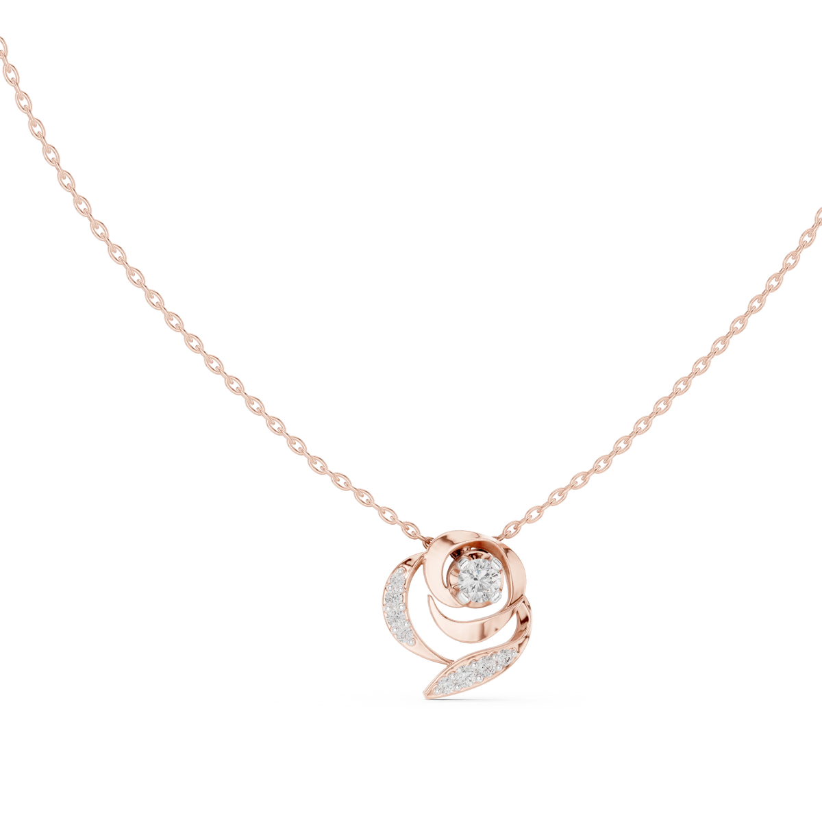 Swirl Rose Moissanite Pendant in rose 925 sterling silver, view 1