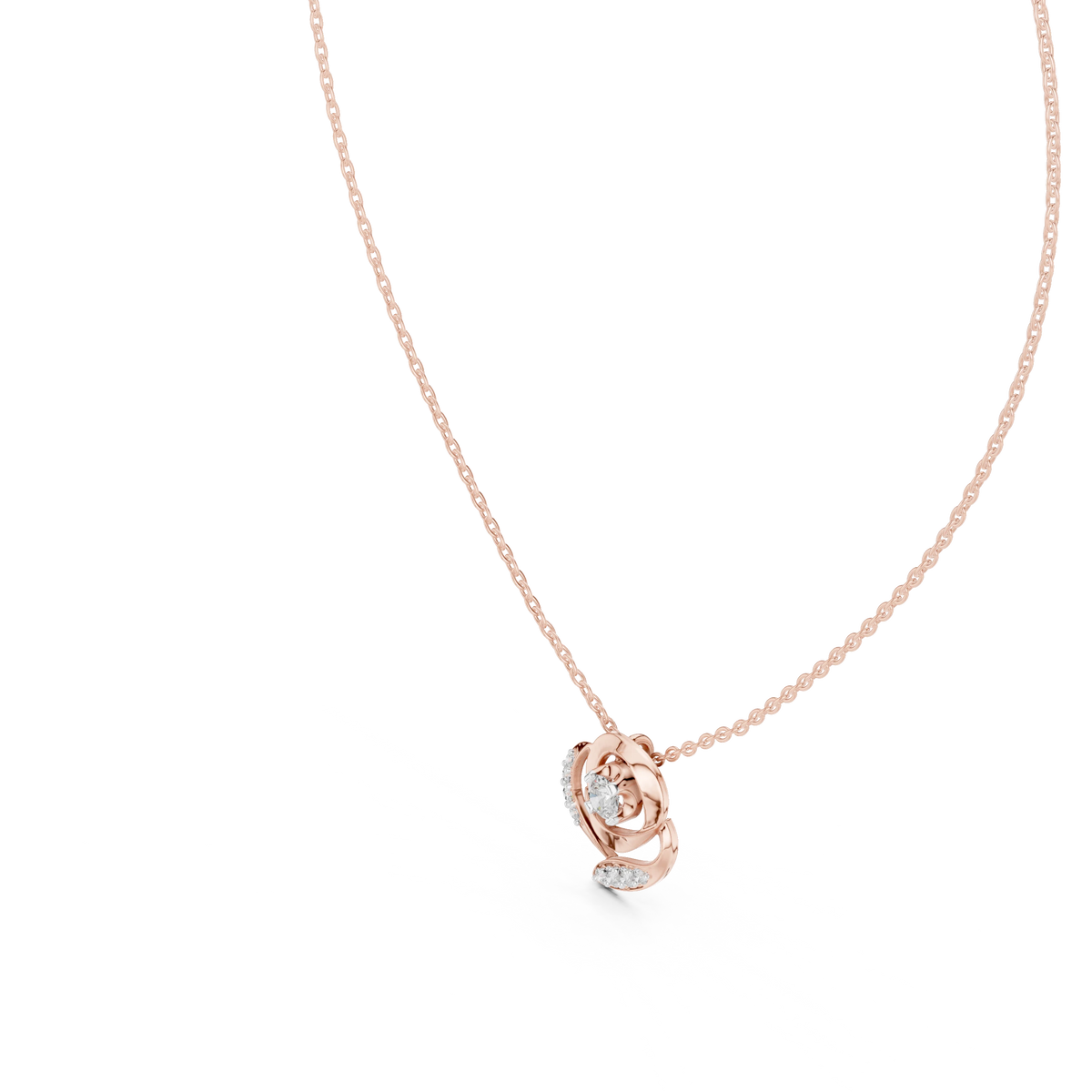 Swirl Rose Moissanite Pendant in rose 925 sterling silver, view 2